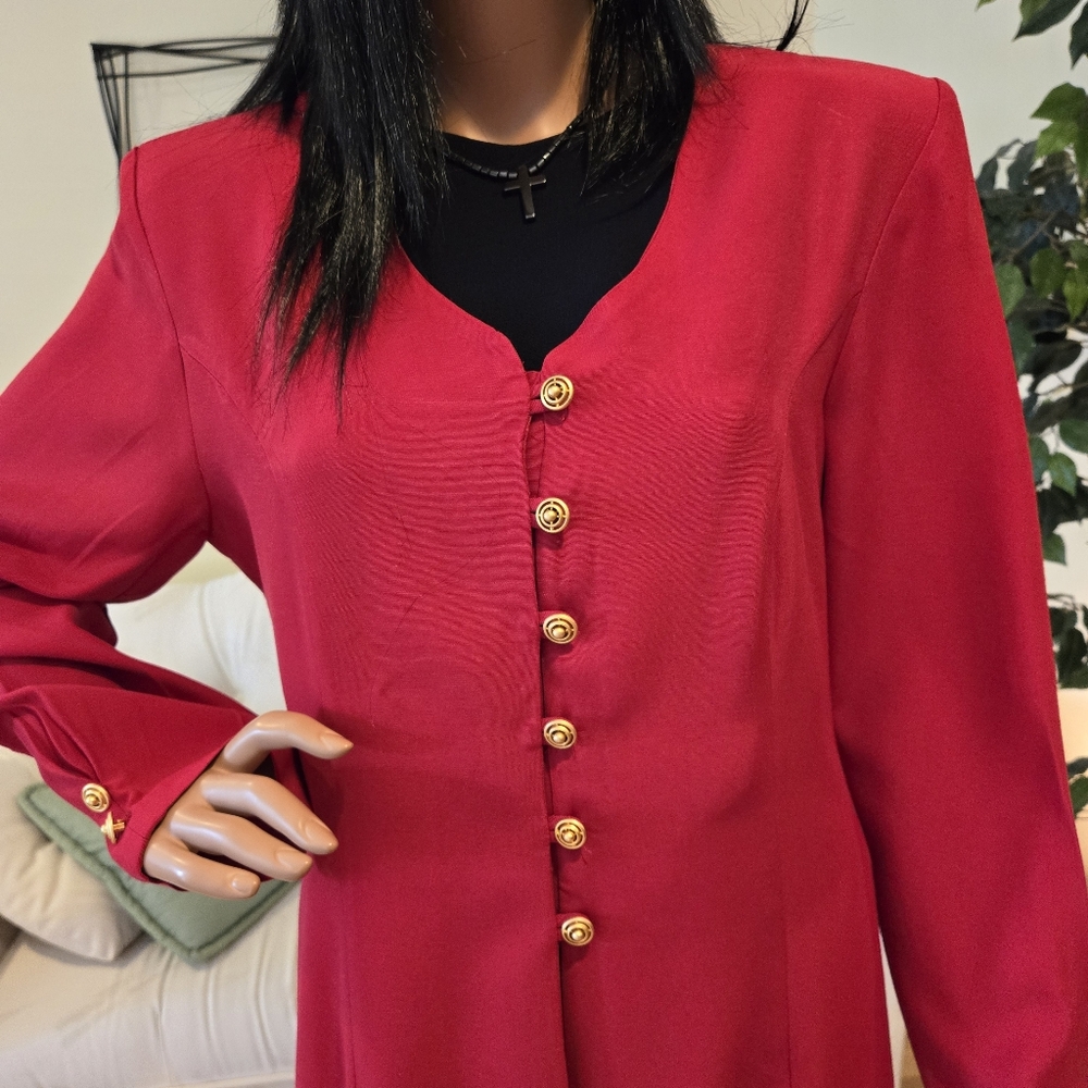 Lew Magram 3-Piece Red Woman's Suit, Jacket, Skirt, Slacks, Size 12 - Picture 3 of 16